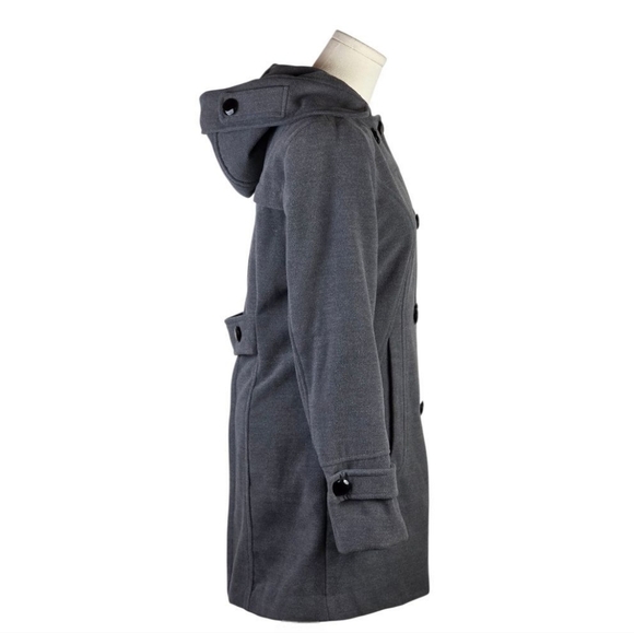 Tanming Gray Lambs Wool Blend Hooded Double Breasted Coat - Picture 3 of 10